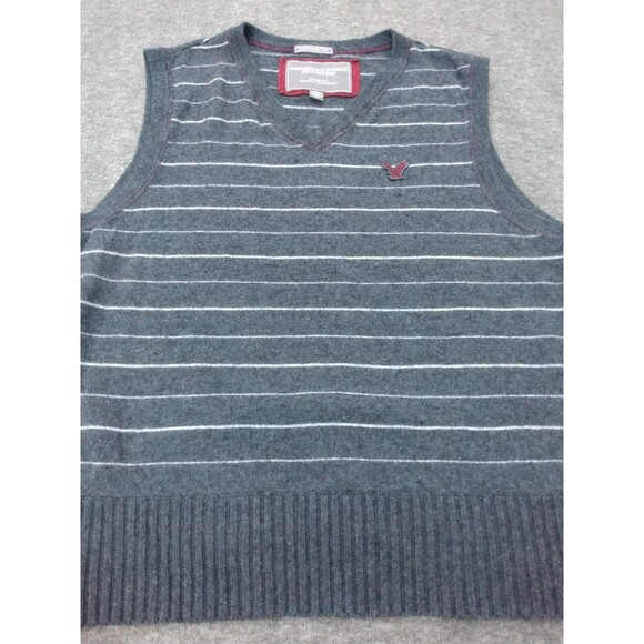 Vintage Y2K American Eagle Sweater Vest Mens Large Wool V Neck Striped Pullover - Picture 2 of 12